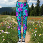 Pretty Purple and Teal Blue Floral Leggings<br><div class="desc">Pretty elegant pattern of purple,  blue,  teal,  turquoise and green flowers and foliage leggings.</div>
