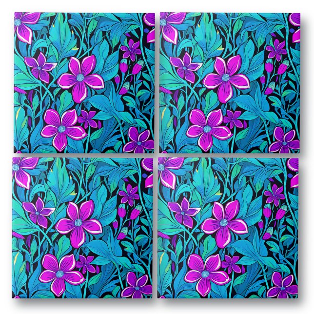 Pretty Purple and Teal Blue Floral Tile (Creator Uploaded)