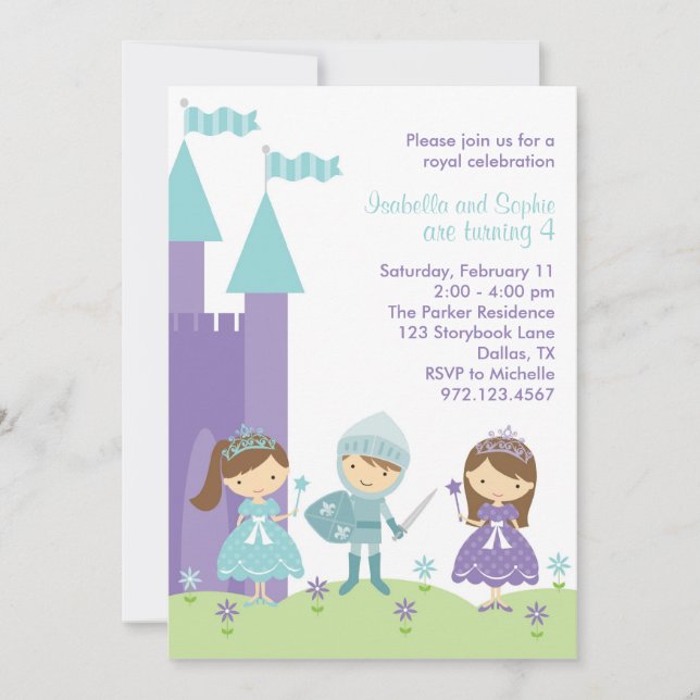 Pretty Purple and Teal Princess Invitation (Front)