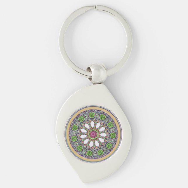 Pretty Purple and White Daisy Flower Tile Mosaic Key Ring (Front)