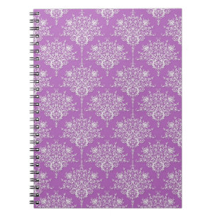 Pretty Purple and White Damask Spiral Notebook