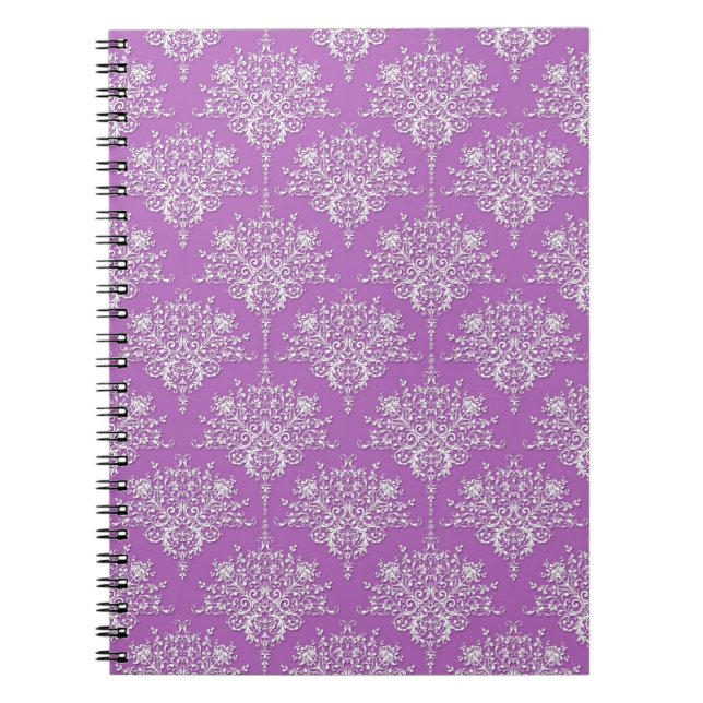 Pretty Purple and White Damask Spiral Notebook (Front)