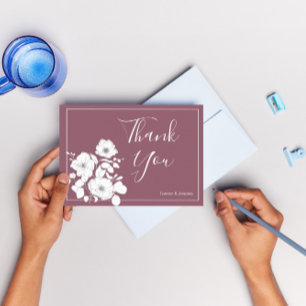 Pretty Purple and White Floral Custom Wedding  Thank You Card