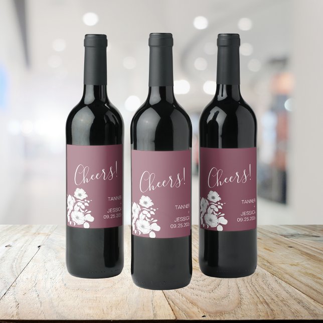 Pretty Purple and White Floral Wedding  Wine Label (Creator Uploaded)