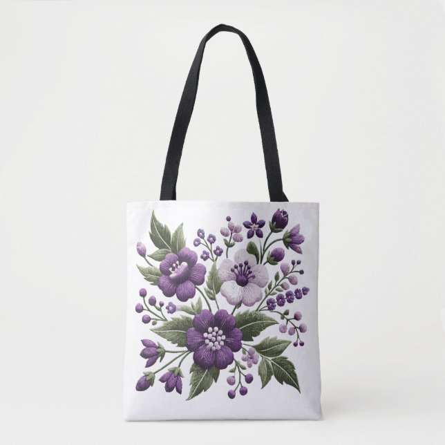 Pretty Purple and White Flowers Tote Bag (Front)