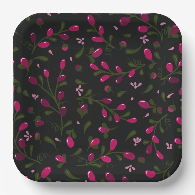 Pretty Purple Berries Branches  Paper Plate (Front)