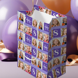 Pretty Purple Birthday Photo Collage Custom Medium Gift Bag