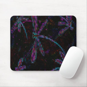 Pretty Purple Blue Dragonflies on Black Mouse Pad