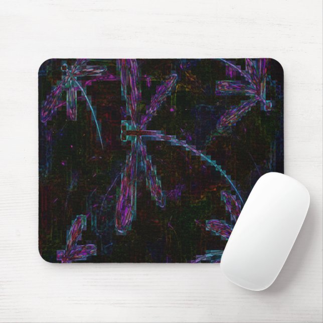 Pretty Purple Blue Dragonflies on Black Mouse Pad (With Mouse)