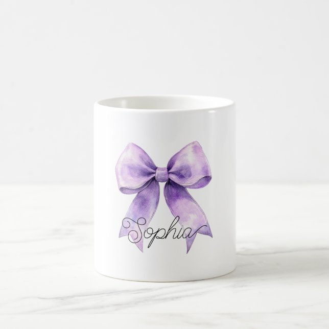 Pretty Purple Bow Personalised Name Coffee Mug (Center)