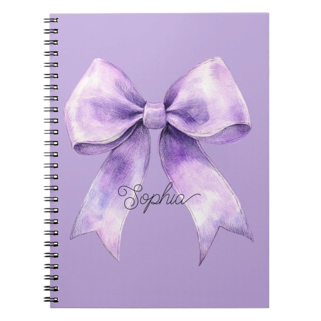 Pretty Purple Bow Personalised Name Notebook (Front)