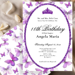 Pretty Purple Butterflies 18th Birthday Debut  Invitation
