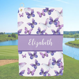 Pretty purple butterflies personalised name  golf towel