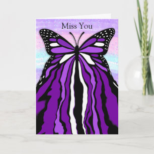 Pretty Purple Butterfly   Miss You  Card
