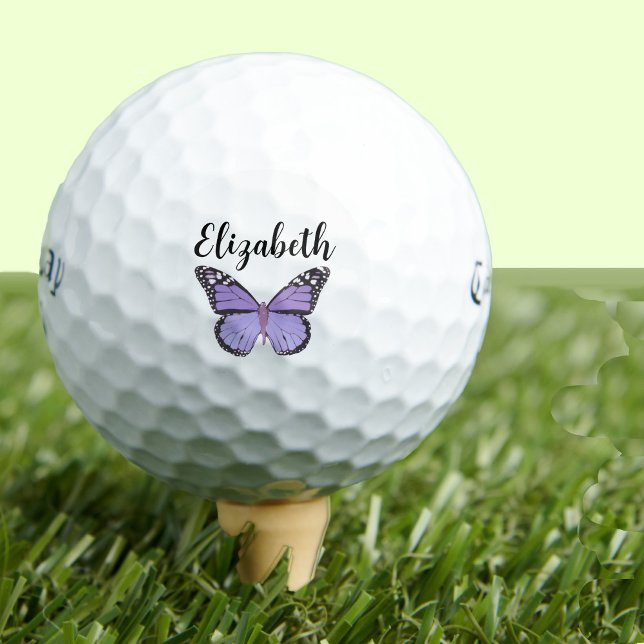 Pretty purple butterfly with custom name ladies golf balls (Creator Uploaded)