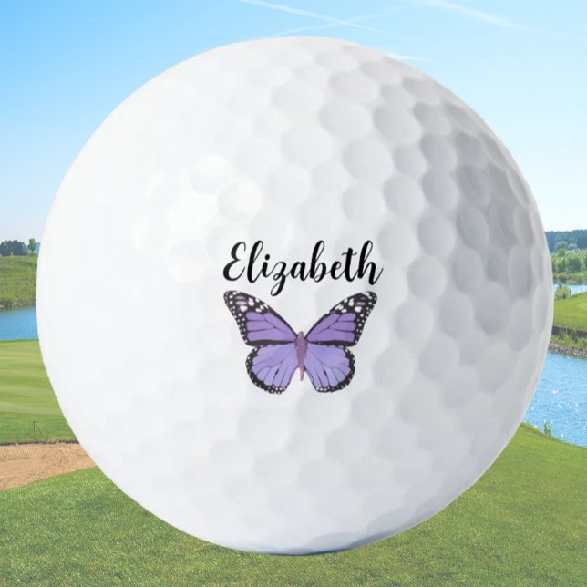 Pretty purple butterfly with custom name ladies golf balls (Creator Uploaded)