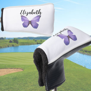 Pretty purple butterfly with custom name ladies golf head cover