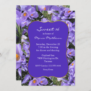 Pretty Purple Crocus Sweet 16 Birthday Invitation