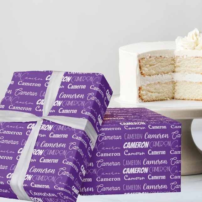 Pretty Purple Custom Typography Collage Birthday Wrapping Paper (Creator Uploaded)