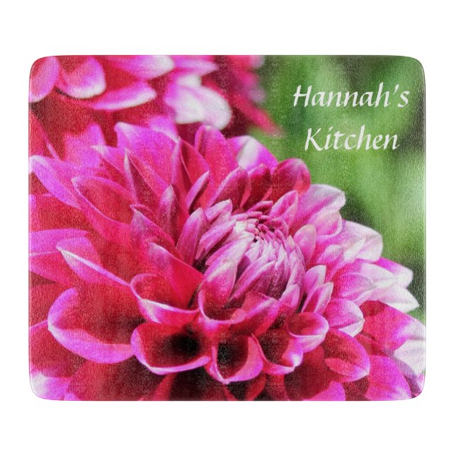 Pretty Purple Dahlia Personalised Cutting Board (Front)