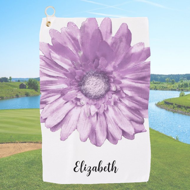 Pretty purple daisy flower custom name womens golf towel (Creator Uploaded)