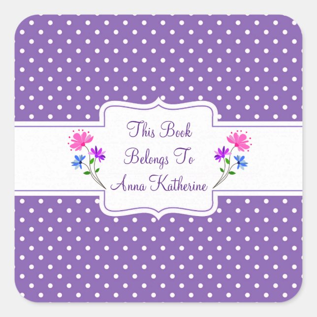 Pretty Purple Dots Country Chic Bookplate/Sticker Square Sticker (Front)
