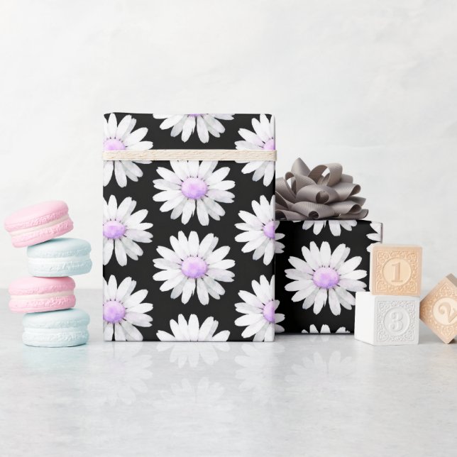 Pretty Purple Dotted Daisy's Wrapping Paper (Baby Shower)