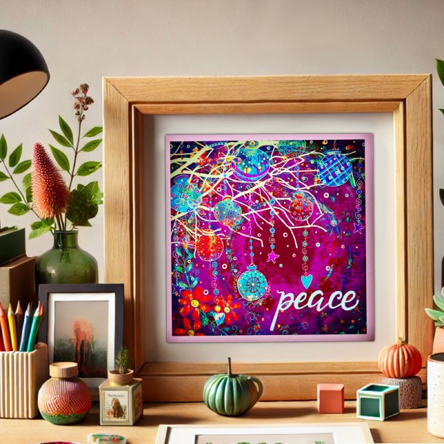 Pretty Purple Festive Christmas Ornaments Peace Poster (Creator Uploaded)