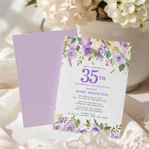 Pretty Purple Floral 35th Birthday Party Invitation
