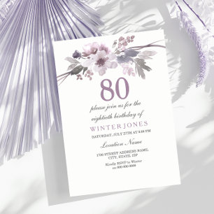 Pretty Purple Floral 80th Birthday Party Invite