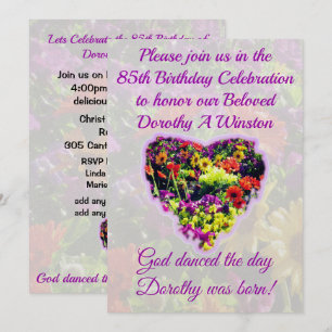 PRETTY PURPLE FLORAL 85TH BIRTHDAY INVITATION