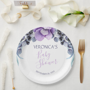 Pretty Purple Floral Berry Baby Shower Paper Plate