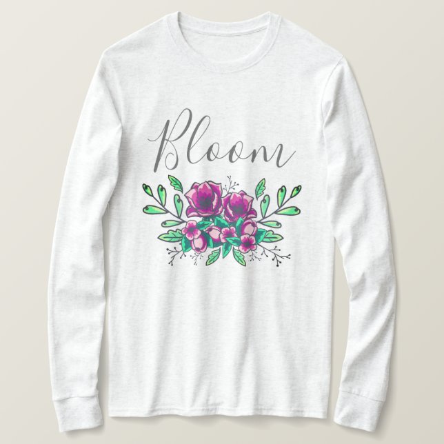 Pretty Purple Floral Bouquet Bloom Script T-Shirt (Design Front)