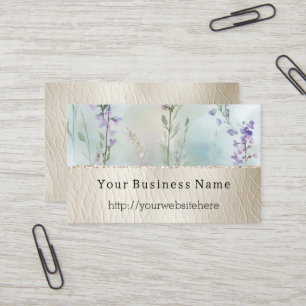 Pretty Purple Floral & Cream Faux Leather Business Card