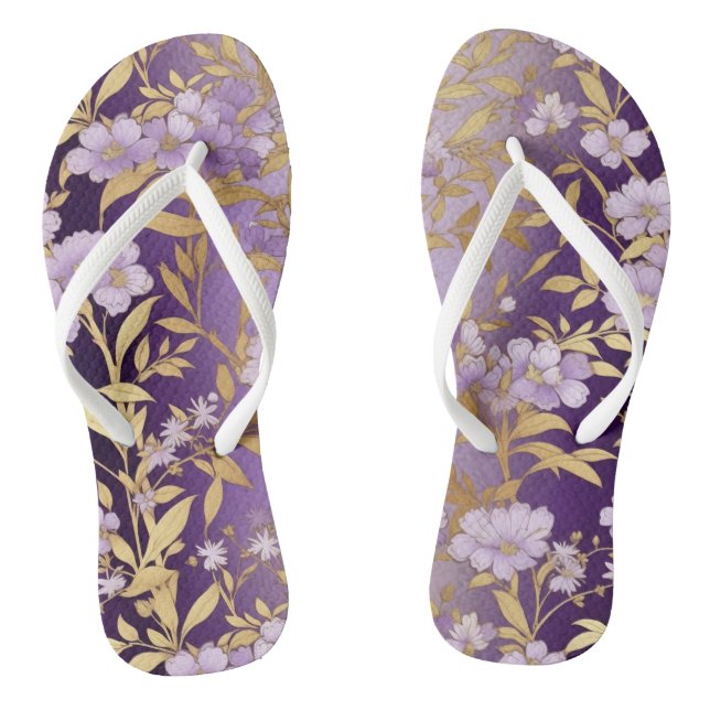 Pretty Purple Floral Flip Flops (Footbed)