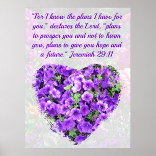 PRETTY PURPLE FLORAL JEREMIAH 29:11 BIBLE VERSE POSTER