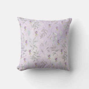 Pretty Purple Floral Leaves Pattern Cushion
