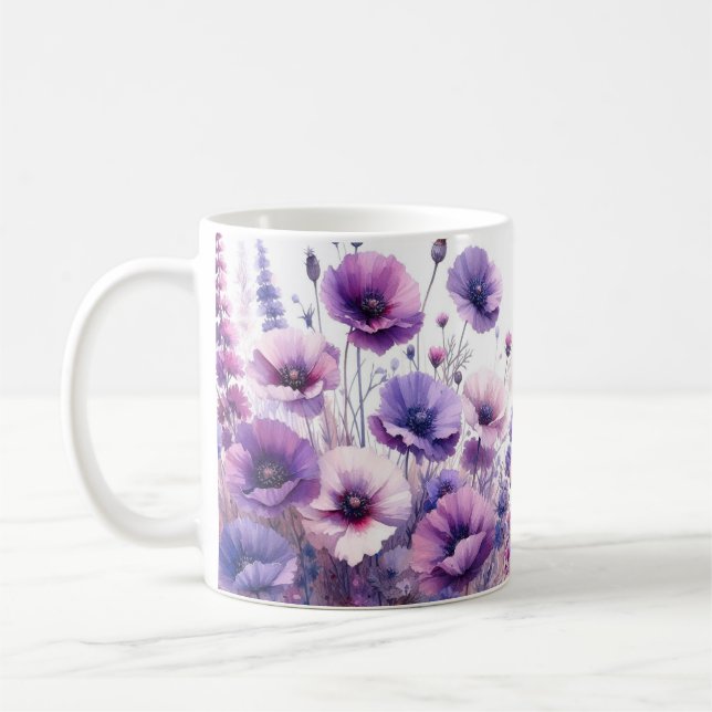 Pretty Purple Floral Monogram Hibiscus Mug (Left)