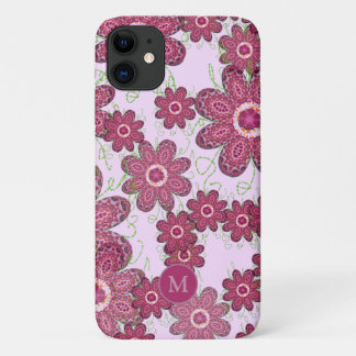 Pretty Purple Floral Pattern Monogrammed Case-Mate iPhone Case