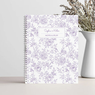 Pretty Purple Floral Pattern with Birds Monogram Notebook