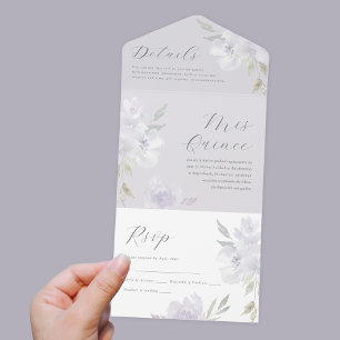 Pretty Purple Floral Quinceanera 15 Years All In One Invitation