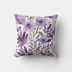 Pretty Purple Floral Watercolor Design Cushion