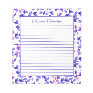 Pretty Purple Florals Modern Personalised Lined Notepad