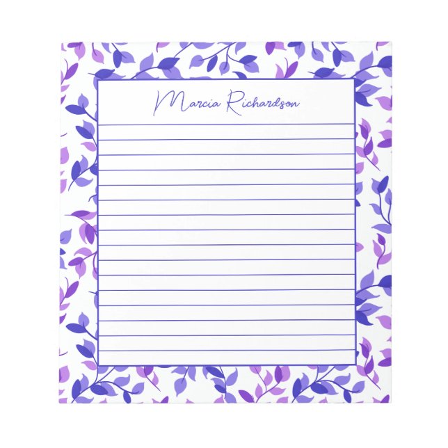 Pretty Purple Florals Modern Personalised Lined Notepad (Front)