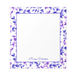 Pretty Purple Florals Modern Script Personalised Notepad