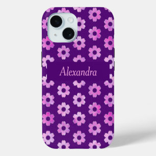 Pretty Purple Flower Pattern iPhone 15 Case
