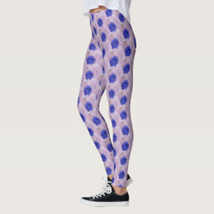Pretty Purple Flower Pattern with Pink Background Leggings