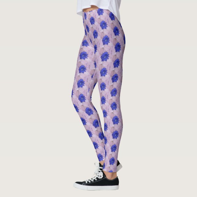 Pretty Purple Flower Pattern with Pink Background Leggings (Left)