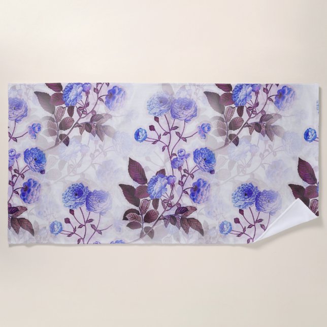 Pretty Purple Flower Print Beach Towel (Front)