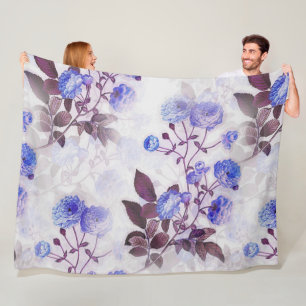 Pretty Purple Flower Print Fleece Blanket